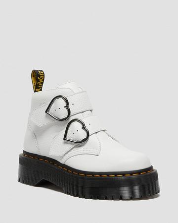 Women's Dr Martens Devon Heart Leather Platform Boots White | AU 237PJJ